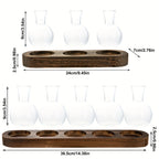 Glass Propagation Station with Wood-Tone Tray, Hydroponic Vase for Cuttings and Plants, 3 or 5 Vases