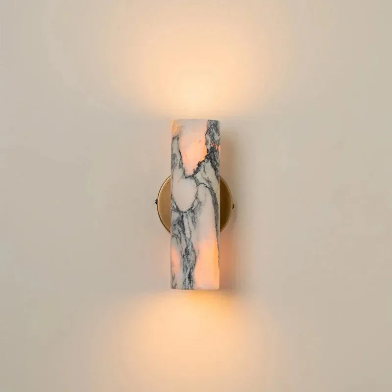 Marble Slab Wall Sconce, Brass Ring Up and Down LED Light for Hallway, Bedroom and Living Room, Warm White