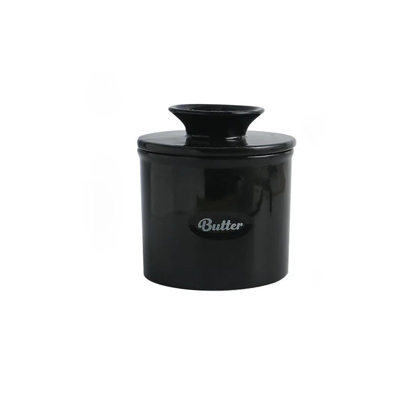 French Butter Crock with Lid, Ceramic Butter Keeper that Keeps Butter Soft on the Counter, White, Black or Light Blue