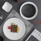 Matte Textured Ceramic Dinner Plate, Round Serving Plate for Steak, Pasta and Grilled Dishes, Black or White, Two Sizes