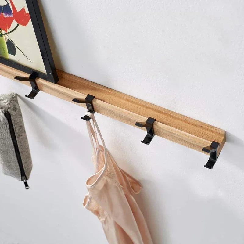 Wall-Mounted Coat Rack with 5 Movable Hooks, Nordic Rail for Coats, Hats and Towels, Black
