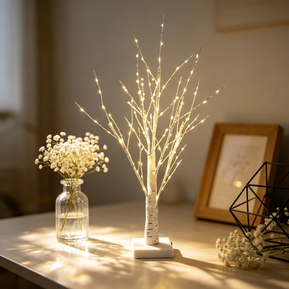 LED Birch Tree with 144 Warm White Lights, USB or Battery Christmas Tabletop Tree for Living Room and Windowsill