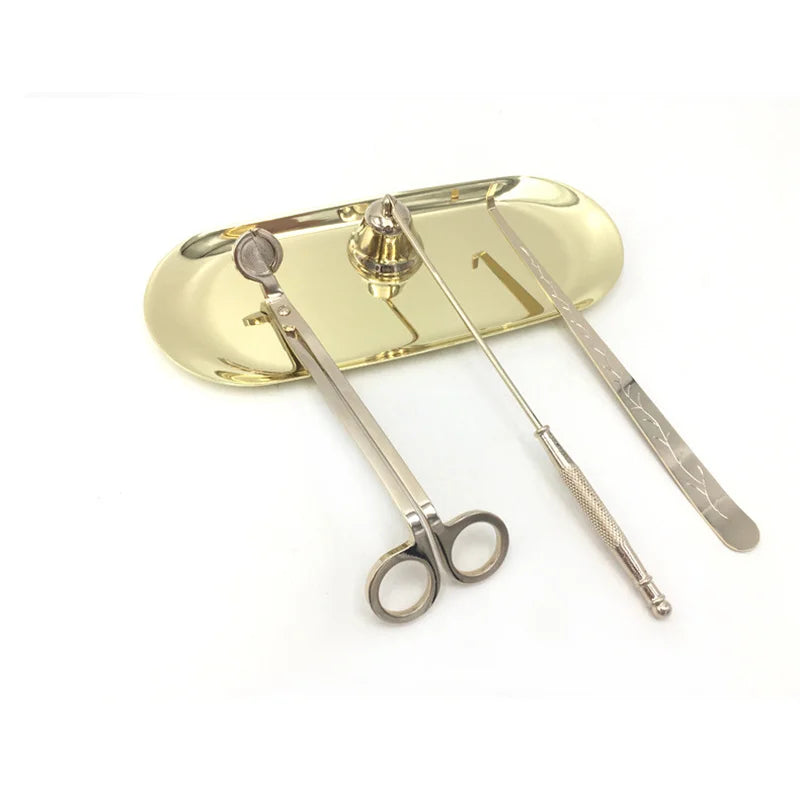 Candle Care Kit with Tray, 4-Piece Wick Trimmer, Snuffer and Dipper Set, Gold, Silver, Black or Rose Gold