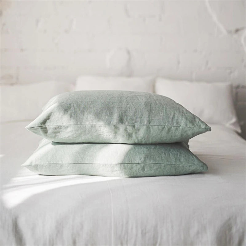 Pure Linen Pillowcases Set of 2, Soft Breathable Envelope Pillowcases for Bed, 50 x 75 cm, Natural, White, Sage Green or Caramel