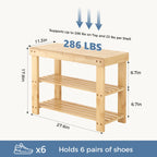 Bamboo Shoe Bench with 3 Tiers, 27-Inch Entryway Shoe Rack with Seat for Hallway and Bedroom, Natural or Brown