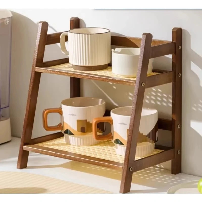 2-Tier Bamboo Countertop Shelf with Woven Shelves, product photo 2