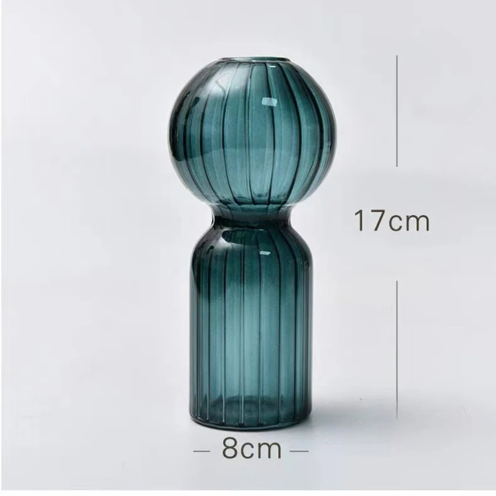 Striped Colored Glass Vase, Retro Bud Vase for Flowers and Hydroponic Plants, Teal, Smoke Grey, Pink or Amber