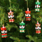 Wooden carousel ornaments, set of 6