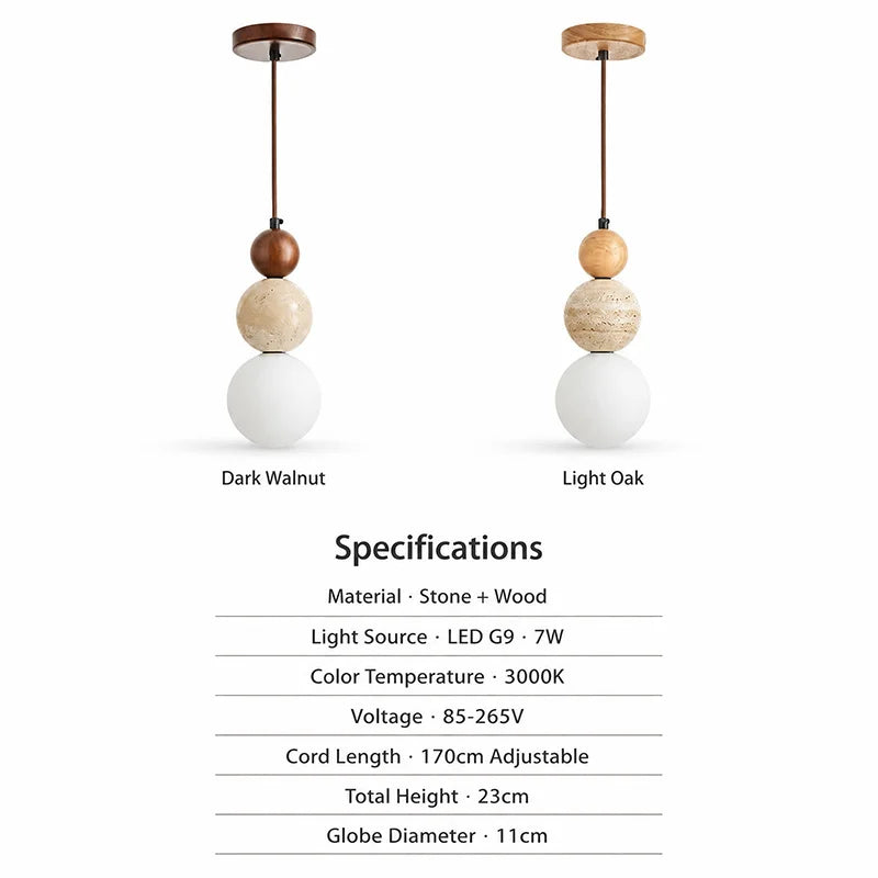 Travertine and Glass Bead Pendant Light, product photo 2