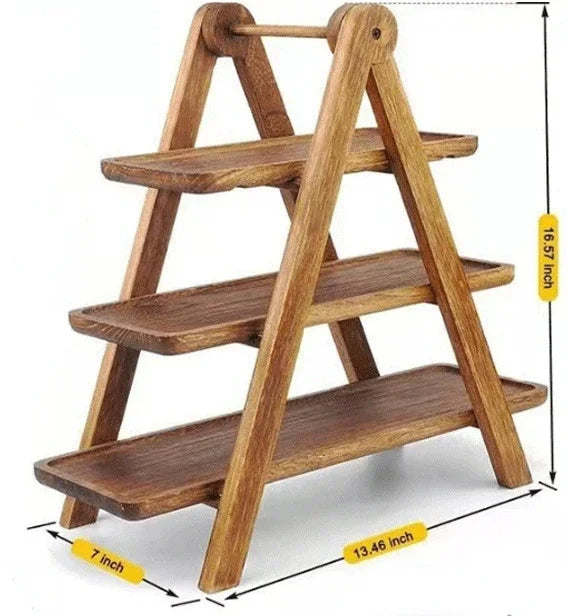 Three-Tier Wooden Serving Tray, Tiered Stand for Cakes, Snacks and Party Tables