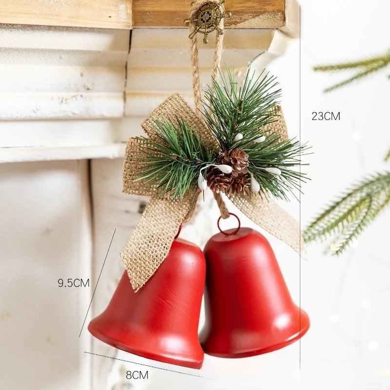 Christmas Bells with Pine and Bow, Open Bell Ornament for Christmas Tree, Door and Wall, Green, Red, Silver or Bronze