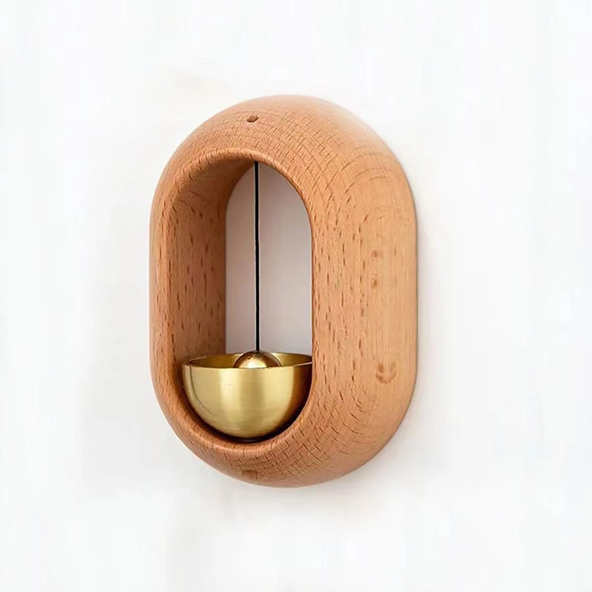 Brass Shopkeeper Door Bell on Wood, Magnetic Door Chime for Entryway and Shop Door, Beech