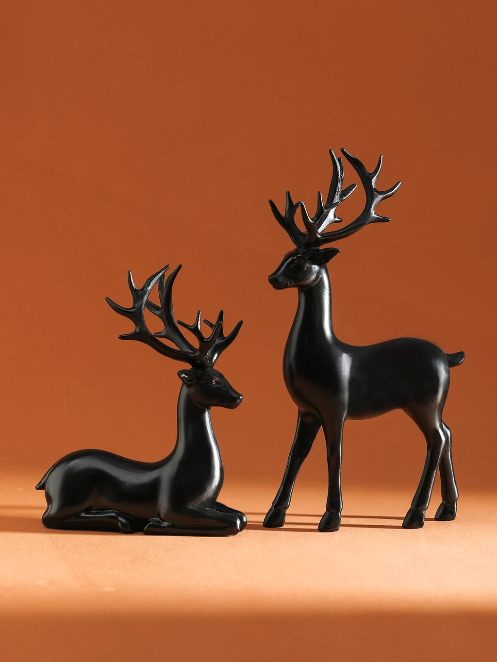 Reindeer Figurines Set of 2, Christmas Table Decoration for Mantel, Shelf and Holiday Table, Silver, Gold or Black