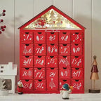 Wooden Advent Calendar House with 24 Drawers, Refillable Christmas Countdown for Mantel, Shelf and Kids’ Rooms, Red or Natural White