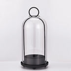 Metal Candle Holder with Glass Dome, Pillar Candle Hurricane for Table and Mantel, Gold or Black, Small or Large
