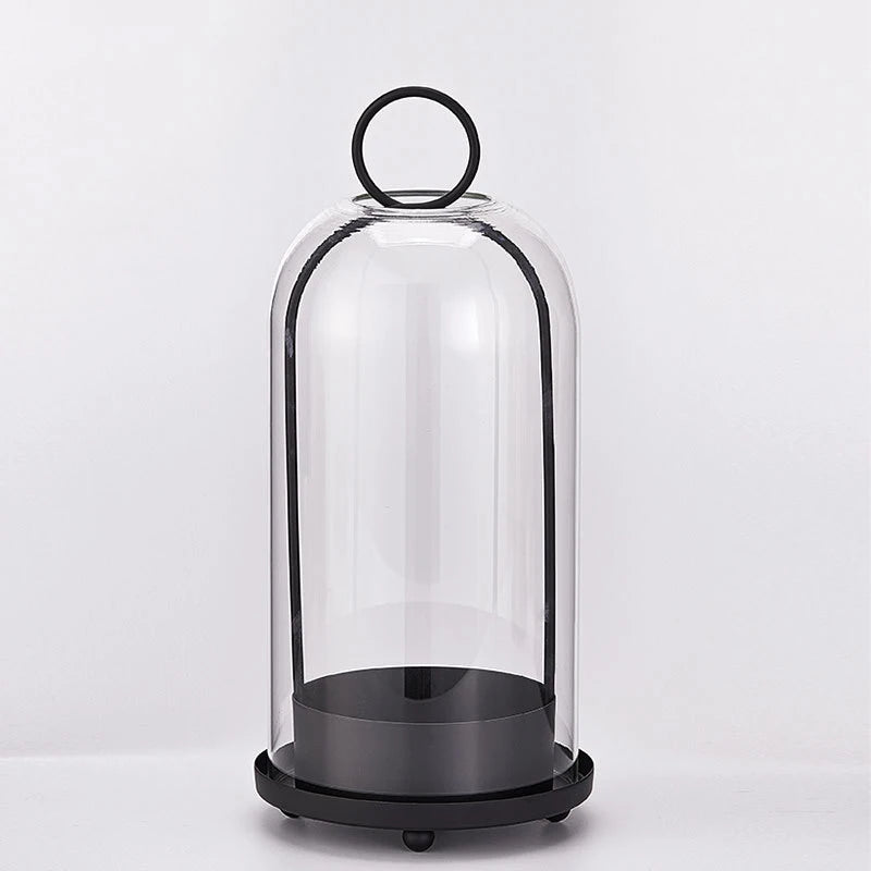Metal Candle Holder with Glass Dome, Pillar Candle Hurricane for Table and Mantel, Gold or Black, Small or Large