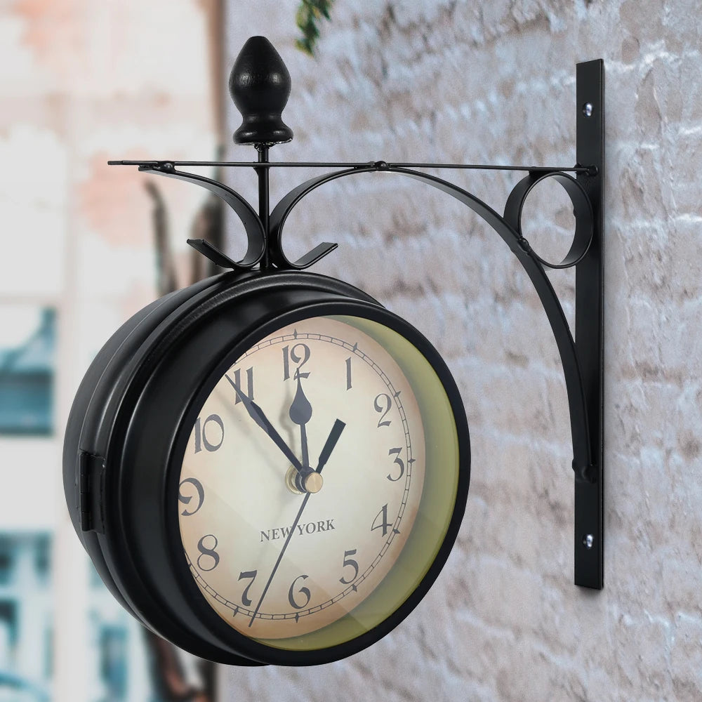 Double-Sided Station Wall Clock, Retro Battery-Operated Silent Clock for Hallway, Kitchen and Living Room