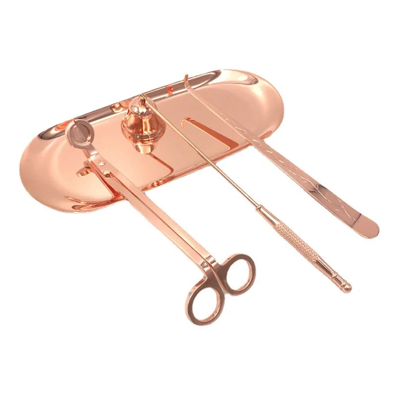 Candle Care Kit with Tray, 4-Piece Wick Trimmer, Snuffer and Dipper Set, Gold, Silver, Black or Rose Gold