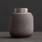 Coarse Pottery Tea Canister with Lid, Ceramic Jar for Loose Tea, Coffee and Spices, 700 ml, Round or Ribbed