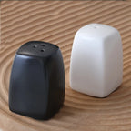 Black and White Ceramic Salt and Pepper Shakers, Minimalist Porcelain Seasoning Set