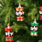 Wooden carousel ornaments, set of 6