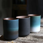 Kiln-Glazed Ceramic Cup, 200 ml Japanese-Style Coffee and Tea Cup, Blue and White, Black or Dark Blue