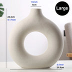 Ceramic Donut Vase, Nordic Round Hollow Vase for Pampas Grass and Dried Flowers, Black or White, Small or Large