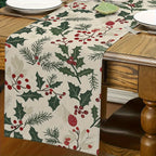 Christmas table runner with holly and berries
