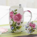 Large Bone China Mug with Lid, 700 ml Floral Tea and Coffee Mug, Peony, Magnolia, Camellia or Grey Leaf