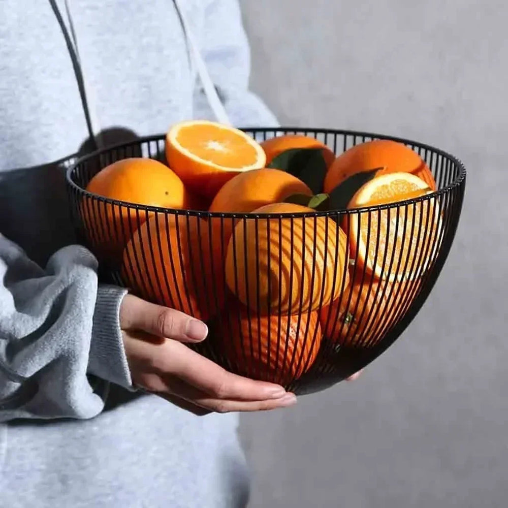 Metal Wire Fruit Bowl, Modern Countertop Basket for Fruit, Bread and Snacks, Black or White