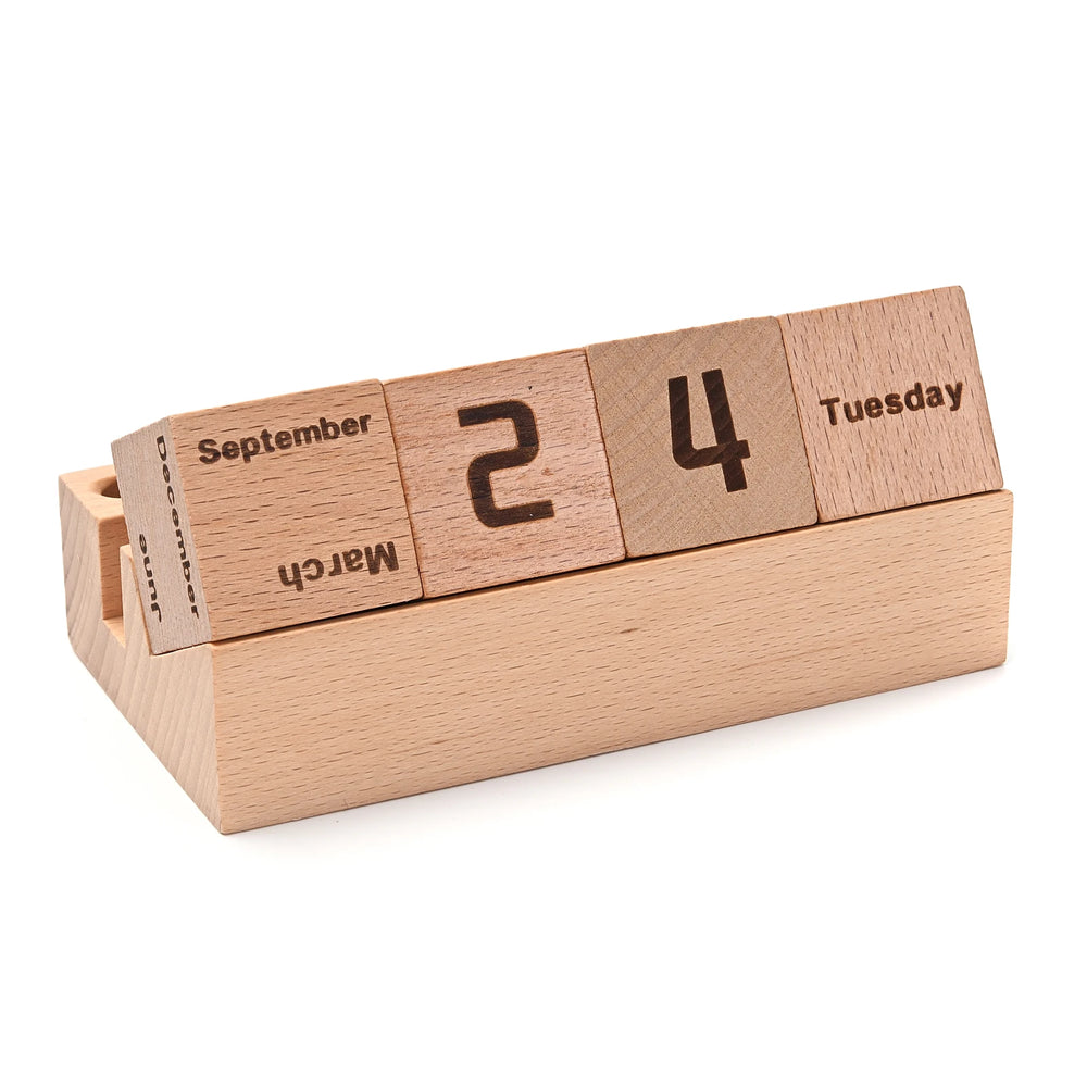 Wooden Perpetual Calendar, Flip Block Desk Calendar for Month and Date