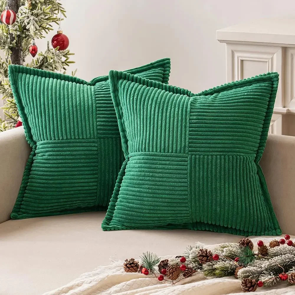 Corduroy Christmas Pillow Cover, Soft Throw Pillow Case for Sofa and Bed, Dark Red, Green or Beige