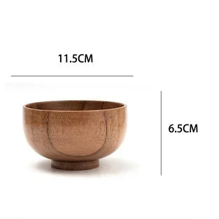 Japanese-Style Wooden Bowl, Round Bowl for Soup, Rice and Salad, Three Sizes