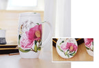 Large Bone China Mug with Lid, 700 ml Floral Tea and Coffee Mug, Peony, Magnolia, Camellia or Grey Leaf