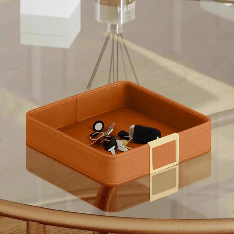 Faux Leather Catchall Tray, Entryway and Desk Organizer for Keys, Jewelry, Watches and Coins, Brown