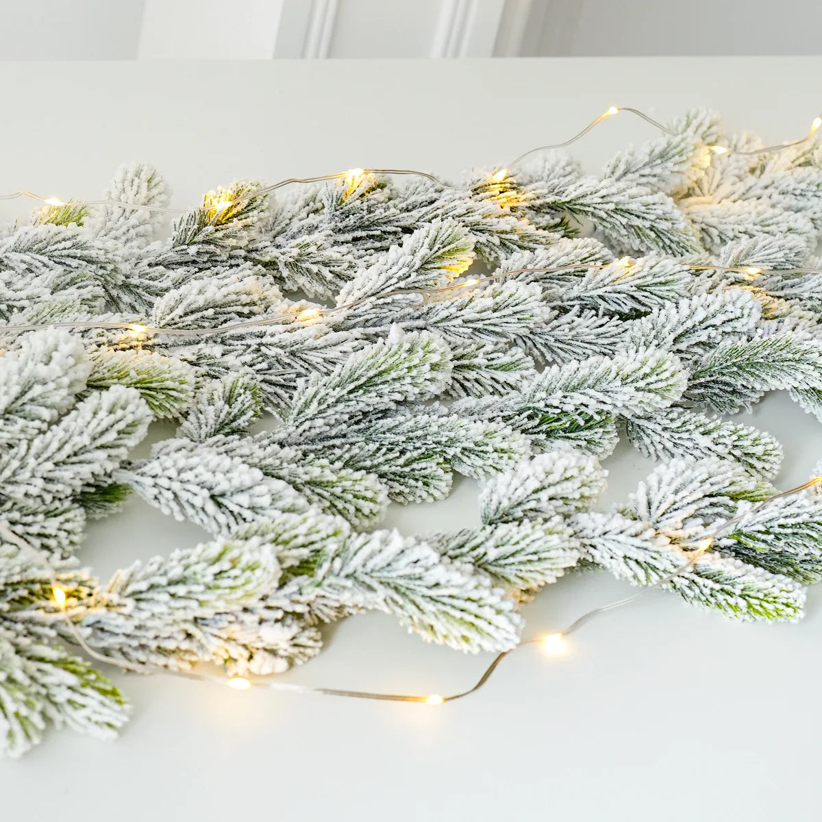 Frosted Christmas Garland, Snowy Pine Garland for Mantel, Staircase and Doorway, With or Without LED Lights