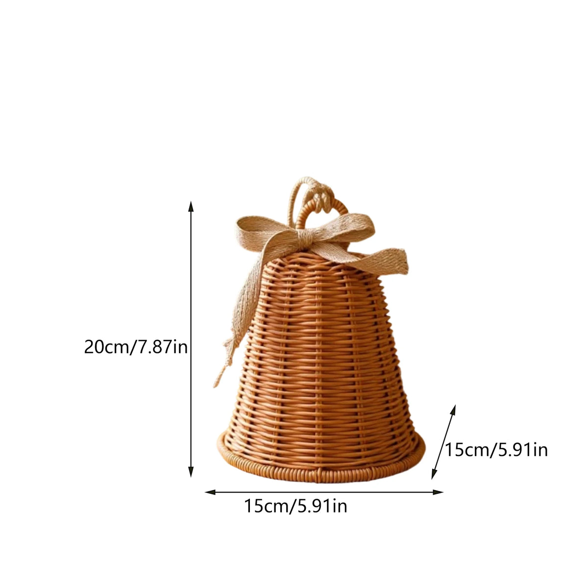 Woven Rattan-Look Christmas Bell, Hanging Ornament for Door, Wall and Christmas Tree, Small or Large
