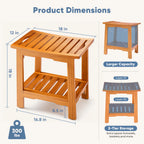 Wooden Shower Stool with Shelf and Side Handles, 18-Inch Bath Bench for Shower and Bathroom