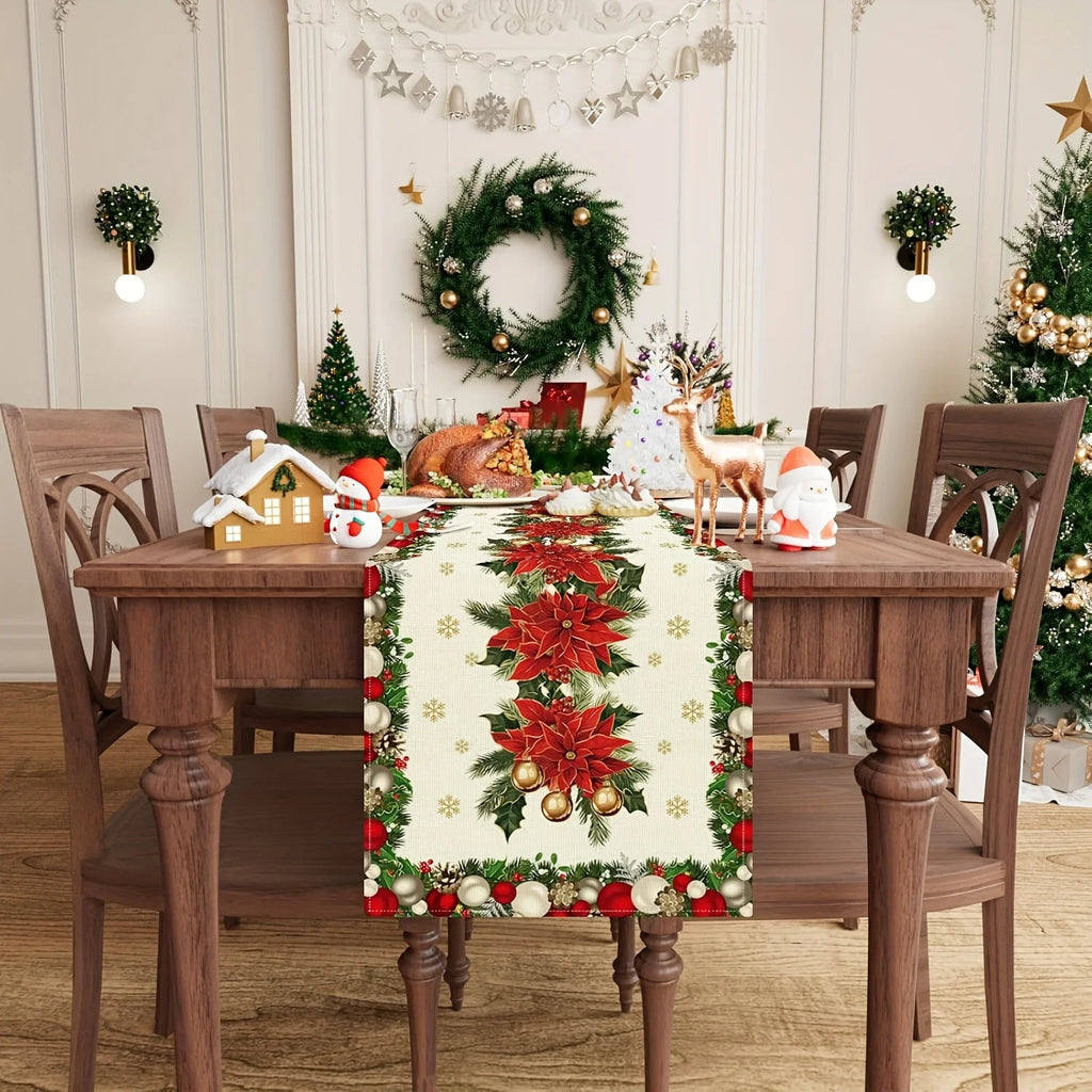 Christmas table runner with poinsettias