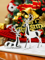 Reindeer Figurines Set of 2, Christmas Table Decoration for Mantel, Shelf and Holiday Table, Silver, Gold or Black