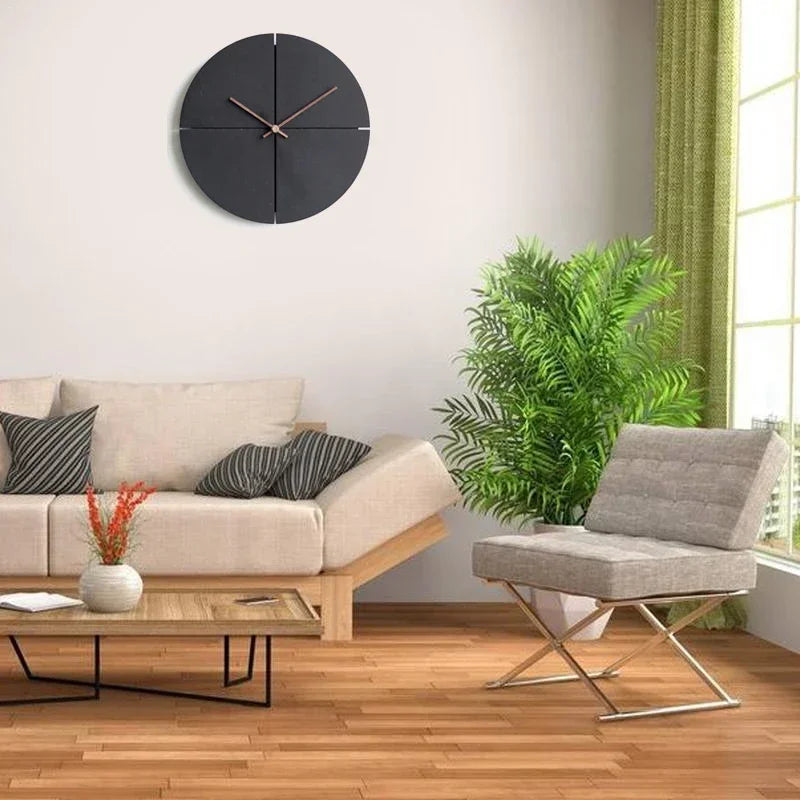 Black Wooden Wall Clock, Silent Minimalist Clock for Living Room, Kitchen and Bedroom
