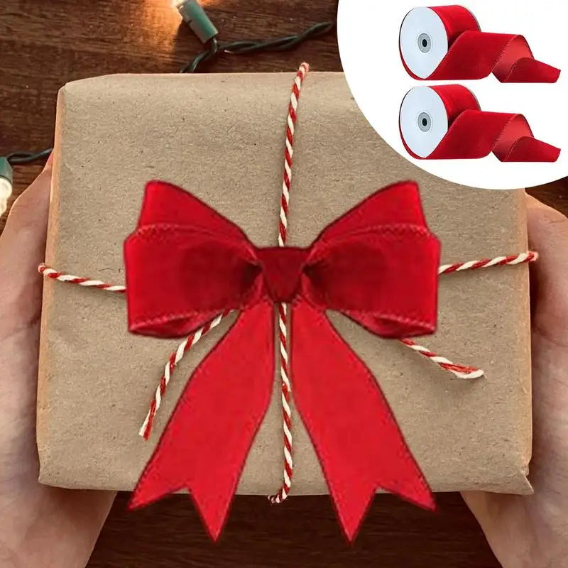 Wired Red Velvet Ribbon, 2 Rolls of Double-Sided Christmas Ribbon for Wreaths, Bows and Gifts
