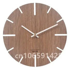 Minimalist Wooden Wall Clock, Silent Nordic Clock for Living Room, Hallway and Café, Light or Dark Wood