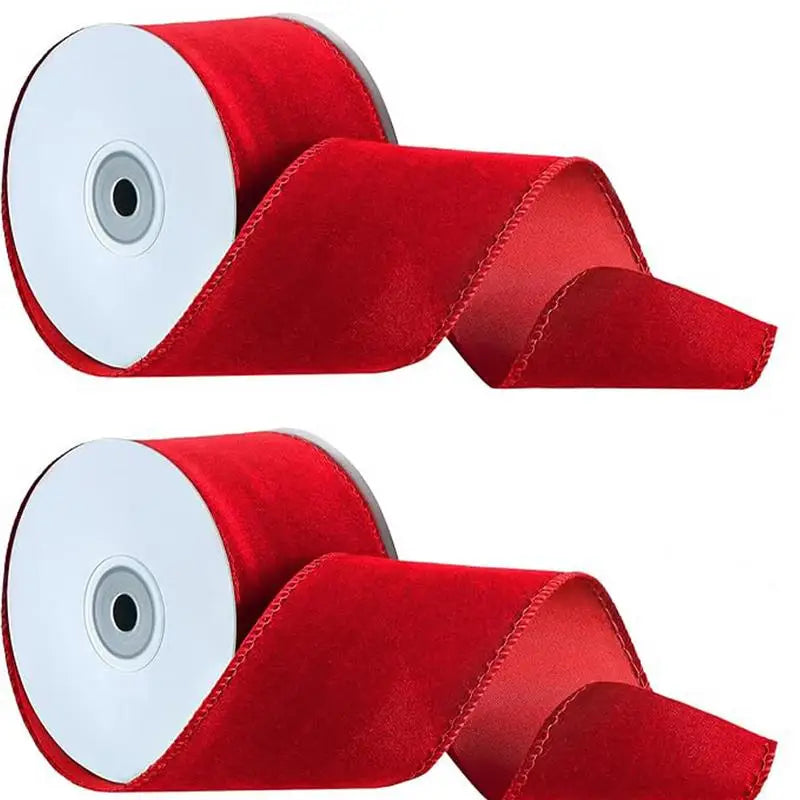 Wired Red Velvet Ribbon, 2 Rolls of Double-Sided Christmas Ribbon for Wreaths, Bows and Gifts