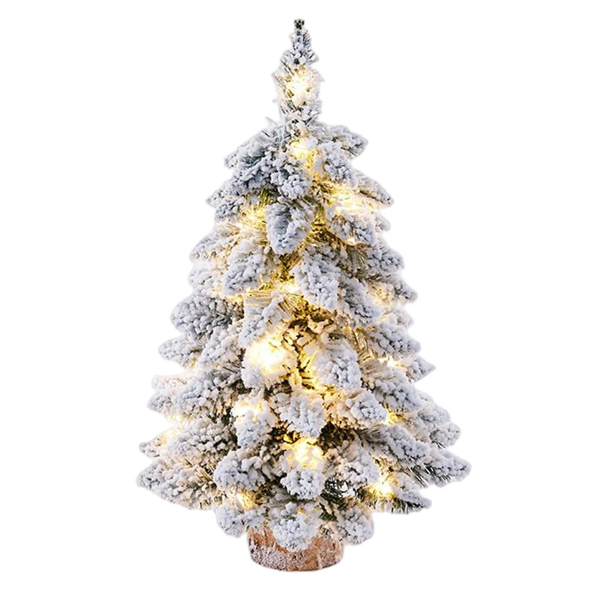 Snow Flocked Tabletop Christmas Tree with LED Lights, Mini Holiday Tree for Desk, Shelf and Windowsill