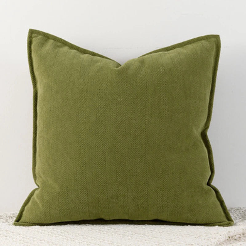 Chenille Throw Pillow Cover, Thick Soft Cushion Case with Flange Edge for Sofa and Bed, Cream, Beige, Olive Green or Caramel