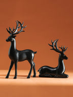Reindeer Figurines Set of 2, Christmas Table Decoration for Mantel, Shelf and Holiday Table, Silver, Gold or Black