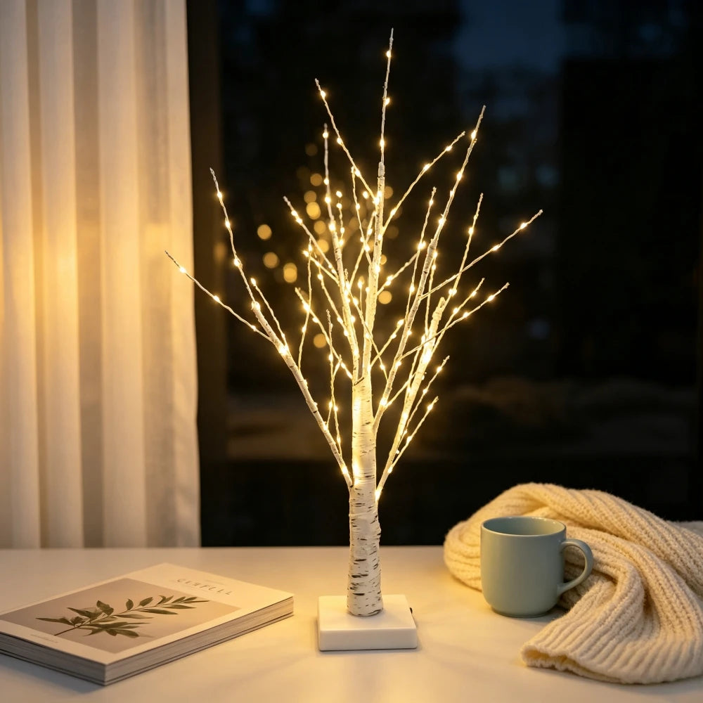 LED Birch Tree with 144 Warm White Lights, USB or Battery Christmas Tabletop Tree for Living Room and Windowsill