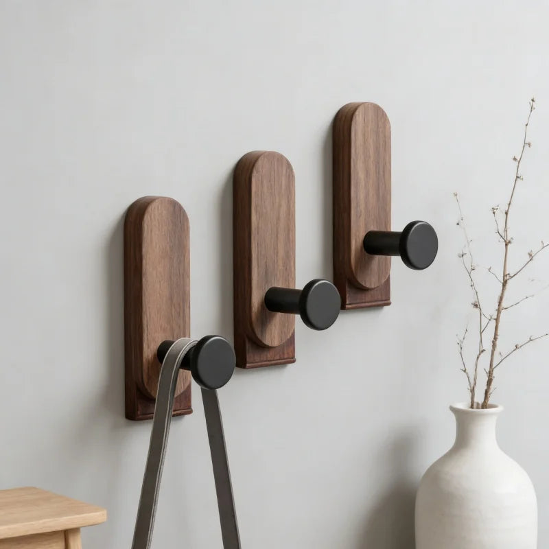 Walnut Wood Wall Hooks Set of 2, product photo 2
