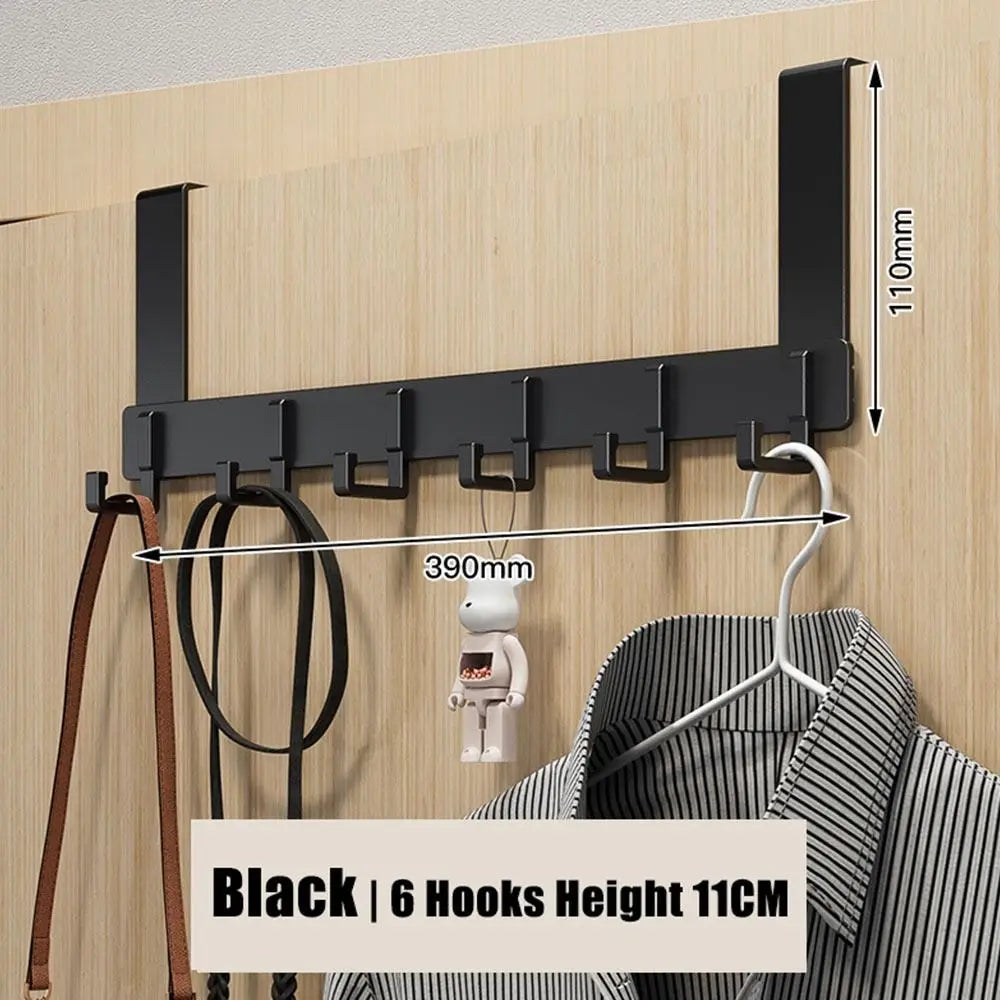 Over-the-Door Hooks with 6 Hooks, Metal Door Hanger for Coats, Towels and Bags, White or Black